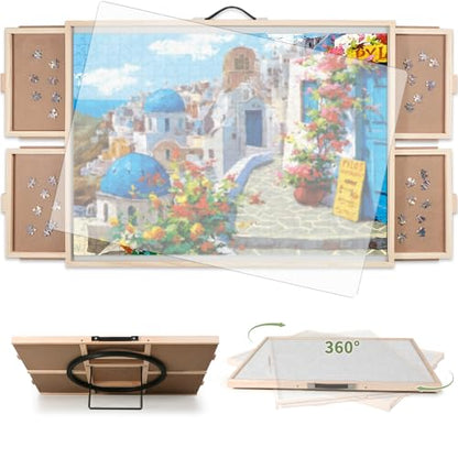 BuilderButler 2000 Pieces 2-in-1 Tilting & Rotating Puzzle Board – Portable Easel Puzzle Table with 4 Drawers & Cover, 40.16"x28.5" for Puzzling, Fuse Beads, Diamond Painting - size: Large-2000
