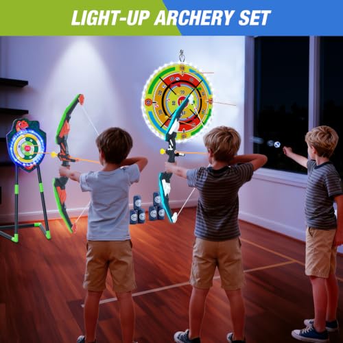 HYES 2 Pack Kids Bow and Arrow with 29" Dart Board & LED Dinosaur Target - size: 2 pack-led dartboard target