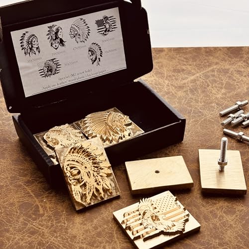Native American Chief Leather Stamps Set, 6pcs Brass Leather Embossing Molds, Western Style Leather Heat Stamp, Wood Branding Iron Mold