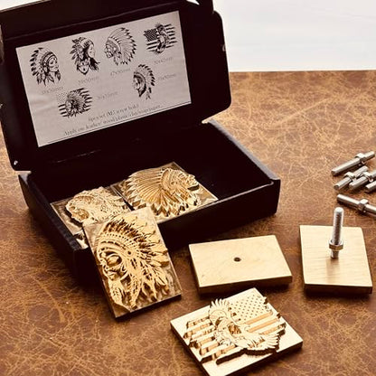 Native American Chief Leather Stamps Set, 6pcs Brass Leather Embossing Molds, Western Style Leather Heat Stamp, Wood Branding Iron Mold