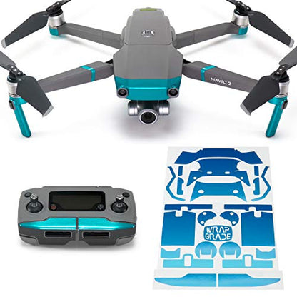 Wrapgrade Poly Skin Sticker Set Compatible with DJI Mavic 2 | Accent Color (Caribbean Blue) - color: CARIBBEAN BLUE