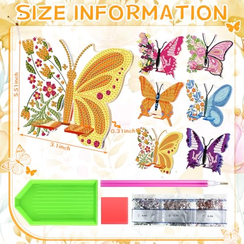 Saillong 6 Pcs Butterfly Diamond Art Phone Stand, Full Drill Crystal - style: Butterfly