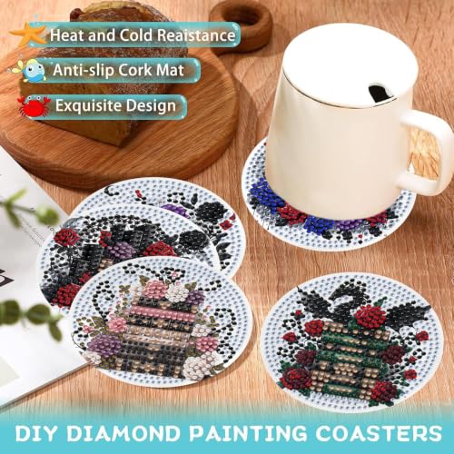 Ekuxom 8 Pcs Books Diamond Art Coasters Kit for Adults - color: Books-2