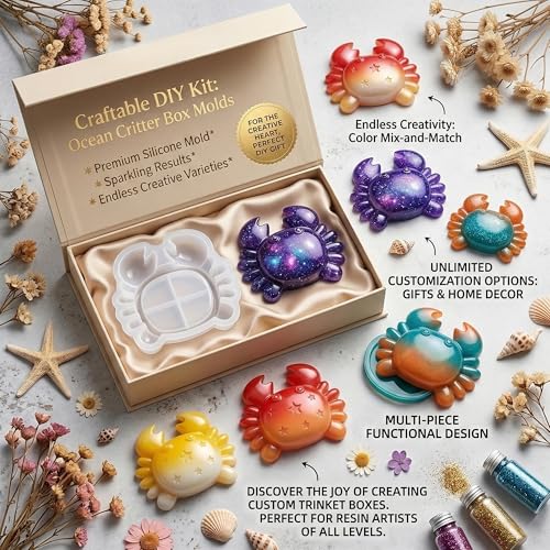 Crab Jar Resin Molds with Lid, 3D Animal Silicone Storage Box Mold - color: Crab Resin Mold