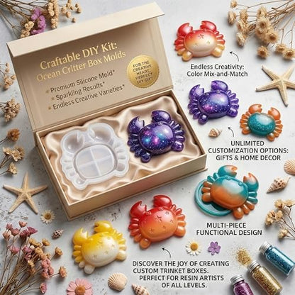 Crab Jar Resin Molds with Lid, 3D Animal Silicone Storage Box Mold - color: Crab Resin Mold