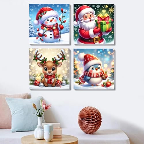 Ekuxom 4 Pack Christmas Paint by Numbers Kit for Adults Beginner with Frame - color: 4 Pack Christmas