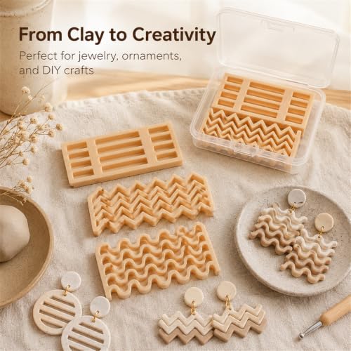 DIYOOHOMY 3 Pcs Wave Polymer Clay Cutters, Earring Making - color: Pink and Terracotta