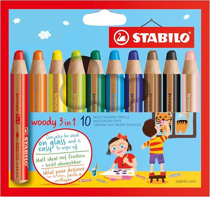 STABILO Multi-Talented Pencil woody 3 in 1 - Pack of 10 - Assorted Colors - style: Pencil without Sharpener