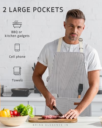 Syntus Chef Apron for Men Women with Pockets, Thick Grilling BBQ Apron - color: Brown/White