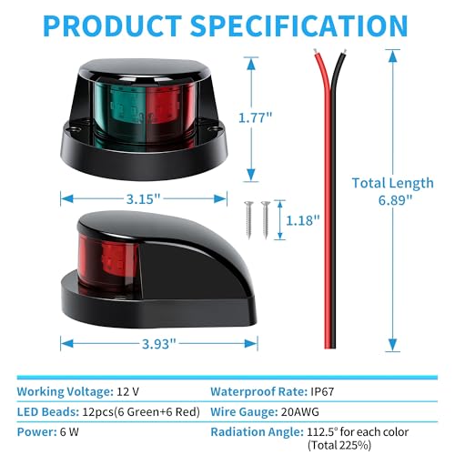 Obcursco Boat Navigation Lights, Red and Green LED Light, Boat Accessories - color: Black