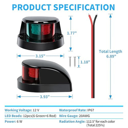 Obcursco Boat Navigation Lights, Red and Green LED Light, Boat Accessories - color: Black