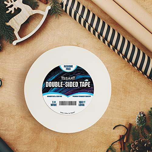 Ultra-Thin Permanent Double-Sided Tape - Double Sided Adhesive Sticky Tape for Arts, Crafts, Photography, Scrapbooking, Tear-by-Hand - Acid Free 1 Inch Wide 180FT Long