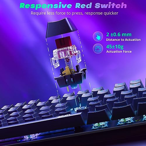 Redragon Mechanical Gaming Keyboard Wired, 11 Programmable Backlit Modes, Hot-Swappable Red Switch, Anti-Ghosting, Double-Shot PBT Keycaps, Light Up Keyboard for PC Mac - color: Black