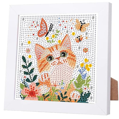 WEMEON Cat Diamond Art Kits for Kids with Frame 7x7 inch - color: Cat