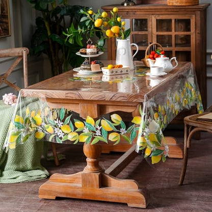 ARTABLE Clear Vinyl Tablecloth Lemon Floral Print Wipeable 52 x 70 Inch - color: Lemon, size: 70" x 52" (Rectangular)