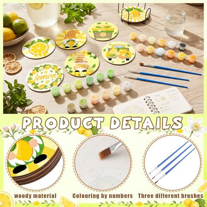 Reallnaive 8 Pcs Lemon Paint by Numbers Kit for Adults Wooden Coasters - style: Lemon