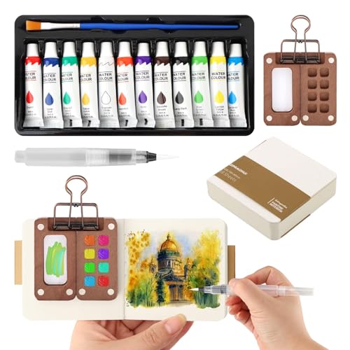 Mini Watercolor Kit,Sketchbook & Brushes,Travel Palette for Sketching