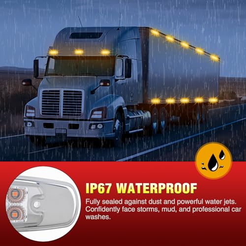 Nilight 6.3" Amber Rectangle Side Marker Light, White Lens, High Low Strobe - color: Clear Amber 6.3" 20Pcs