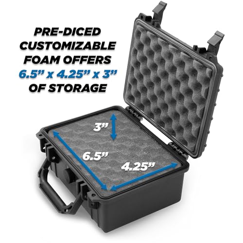 CASEMATIX 9" Waterproof Hard Case with Customizable Foam for Portable Electronics, Tools and Accessories - Hard Shell Plastic Case with Pre-Diced Travel Case Foam Interior - size: 9"