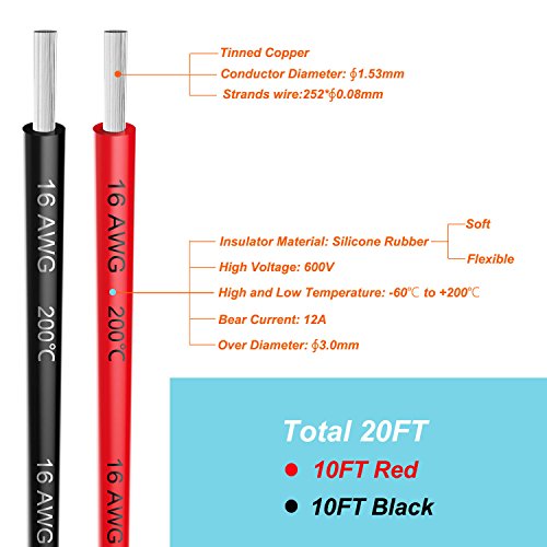 16awg Silicone Electrical Wire Cable 2 Colors Tinned Copper 10ft Each - size: 2 Colors each 10FT, style: 16AWG