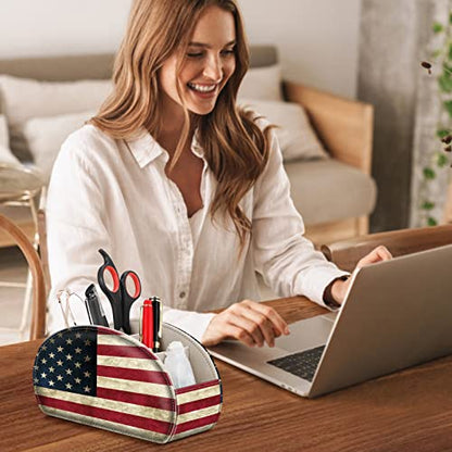 FINTIE Remote Control Holder with 11 Compartments Vegan Leather - color: US Flag