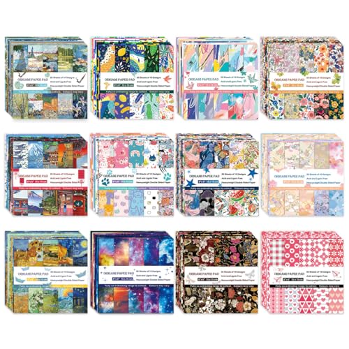 12 Different Packs Full Collection Origami Paper, 6-Inch Double Sided Color - color: 12 set