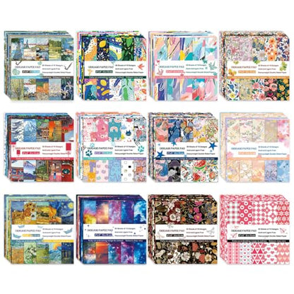 12 Different Packs Full Collection Origami Paper, 6-Inch Double Sided Color - color: 12 set