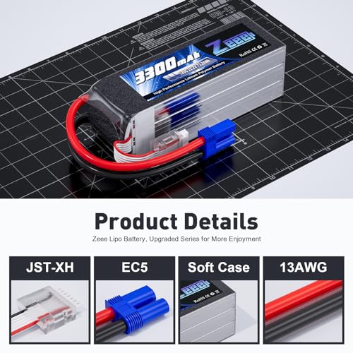 Zeee 6S Lipo Battery 3300mAh 22.2V 120C with EC5 Connector (2 Pack)