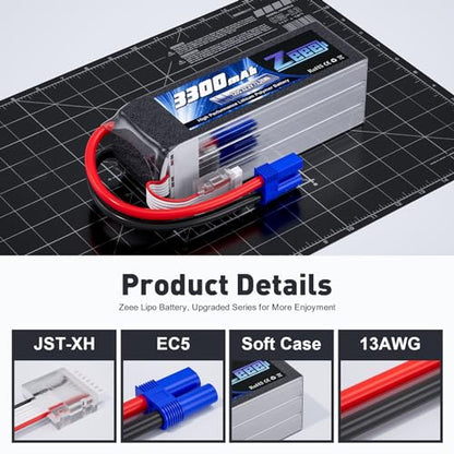 Zeee 6S Lipo Battery 3300mAh 22.2V 120C with EC5 Connector (2 Pack)