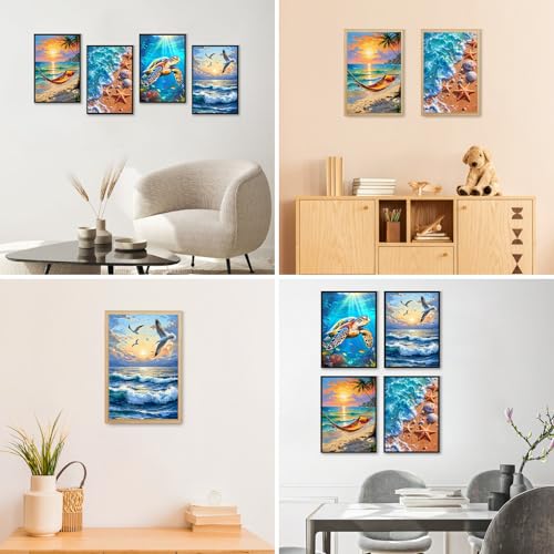 GEEHEIY 4 Pack Framed Paint by Numbers Kit for Adults, Beach, 8 x 12 Inch - color: TRTDOP4F106