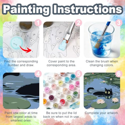 Black Cat Framed Paint by Numbers Kit for Adults Beginner 8x12 inch - color: Frame-OP-US09
