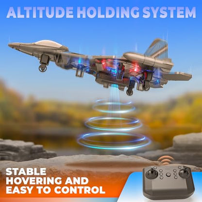 BEZGAR RC Plane Toy for Kids, Fighter Jet with LED Lights & 360° Flip, Blue - color: Blue