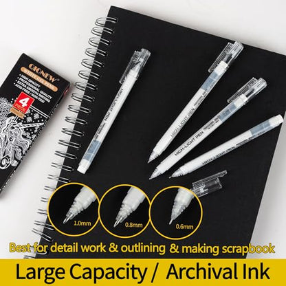Qionew White Gel Pens,Opaque White Ink Pens for Black Paper Drawing,4 Pack