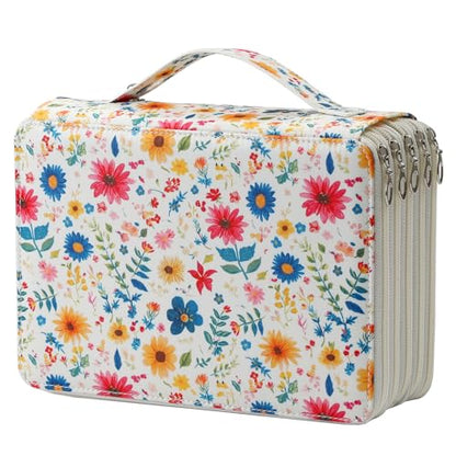Canvas 250 Slots Pencil Case 5-Layer Zipped Holder w/Handle - color: Apricot Blossoms, size: 250