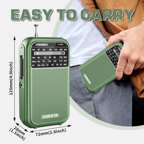 XHDATA D220 Portable AM FM SW Shortwave Receiver Pocket Radio, Green - color: Green