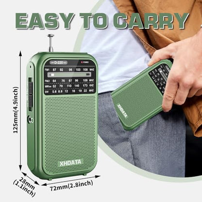 XHDATA D220 Portable AM FM SW Shortwave Receiver Pocket Radio, Green - color: Green