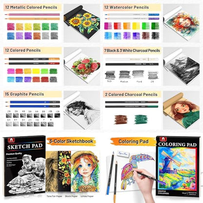 106 PCS Art Supplies Sketching Kit, Pro Drawing Pencils Art Kit Adults Gift - color: Black, size: 106 Pack