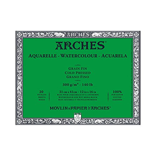 Arches Watercolor Paper Block, Cold Press, 12" x 16", 140 pound - size: 12"x16", style: Cold Press