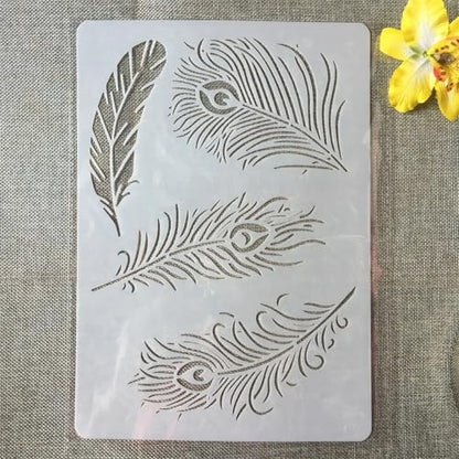 TIAMECH A4 Reusable Bird Peacock Feather Stencil for Painting - style: Peacock Feather