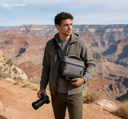 BAGSMART Camera Sling Bag with Tripod Holder & Rain Cover, Waterproof, Grey - color: 02-Grey
