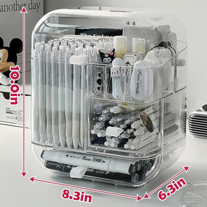 Clear Acrylic Pen Organizer, Desktop Storage Box with Multiple Compartments, Makeup Brush Storage Organizer for Office School Home Supplies