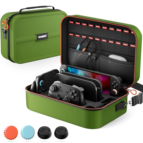COOWPS for Nintendo Switch 2 Case, 4Pcs Thumb Grips, Protection Travel Case - color: Green