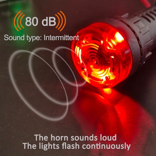 2pcs 22mm AC/DC 12V Red LED Buzzer Flash Alarm Signal Indicator Light Beep Signal Intermittent Sound - size: 22mm / 12V