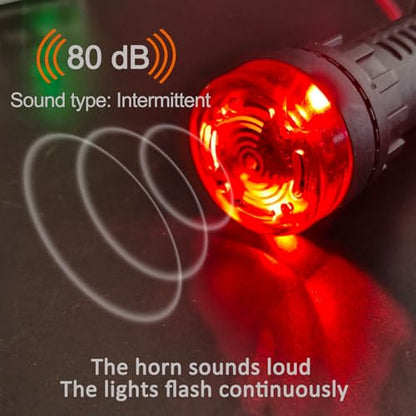 2pcs 22mm AC/DC 12V Red LED Buzzer Flash Alarm Signal Indicator Light Beep Signal Intermittent Sound - size: 22mm / 12V