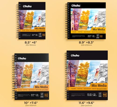 Ohuhu 7"x10" Mix Media Pad Art Sketchbook 62 Sheets for Painting Drawing - size: 7" x 10"