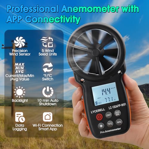 WiFi Anemometer Handheld, Digital HVAC Outdoor Wind Meter with Samrt APP - color: Black