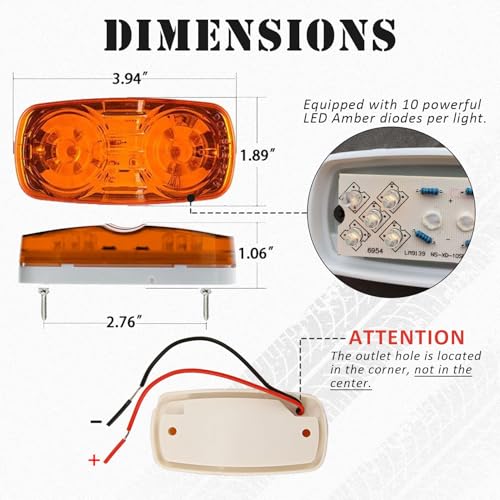 NEW SUN® Amber Trailer RV Marker Light, 10 High-intensity LED, 4x2, 2 Pcs - color: 2*Amber