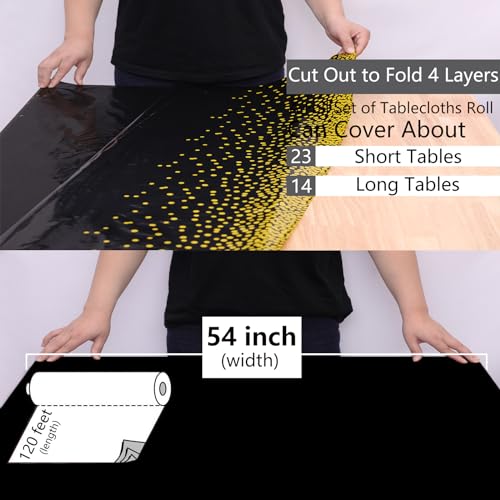 Kesfey Black with Gold Dot Plastic Tablecloth Rolls 54 inch X 120ft - color: White Golden Dot