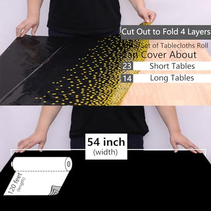 Kesfey Black with Gold Dot Plastic Tablecloth Rolls 54 inch X 120ft - color: White Golden Dot