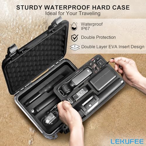 Lekufee Waterproof Hard Case for DJI Osmo Pocket 4, DJI Osmo Pocket 3, Mic 3/2/Mini, Creator Combo,Power Expansion Combo,Vlogging Camera and Accessories(Case Only)